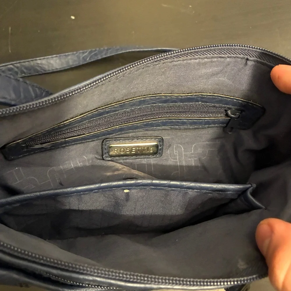 Rosetti Navy Blue Vegan Leather Crossbody Bag Multi Pocket Pebbled Shoulder Bag